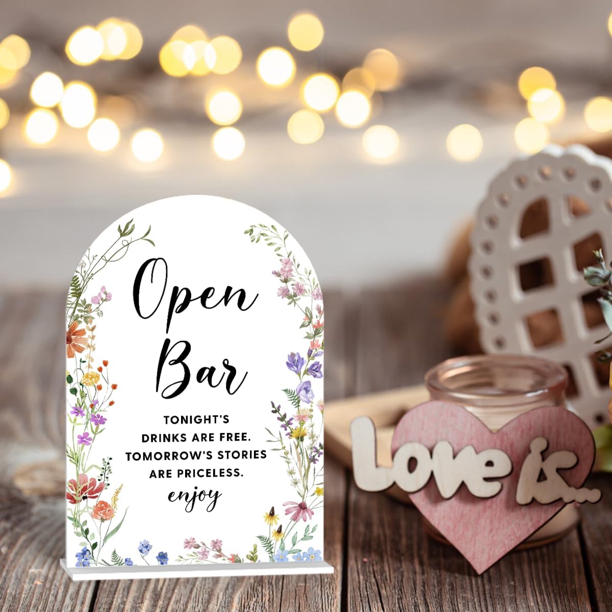 Acrylic Wedding Signs, Open Bar Signs for Marriage Reception, Bridal Shower Decorations, Modern