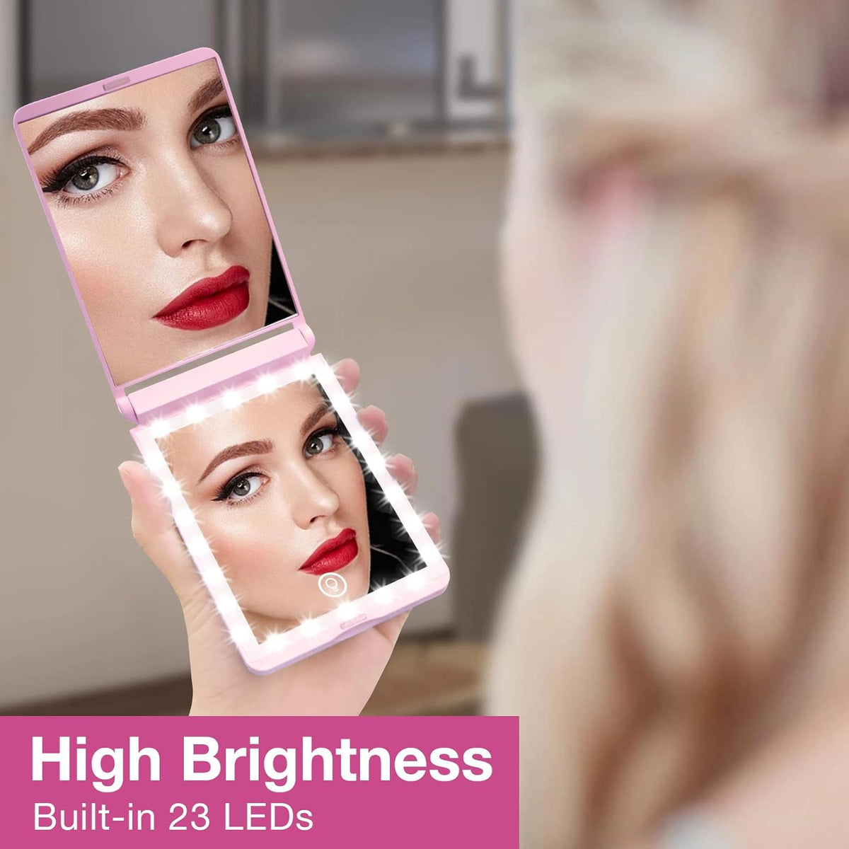 WOBSION Lighted Compact Mirror, Rechargeable Travel Makeup Mirror with Light,1x/3x