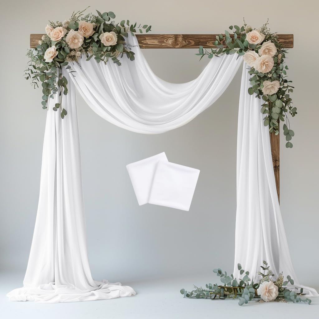 Wedding Arch Draping Fabric 2 Panels 28.7" x 20FT White Sheer Chiffon Backdrop Drapes for Wedding