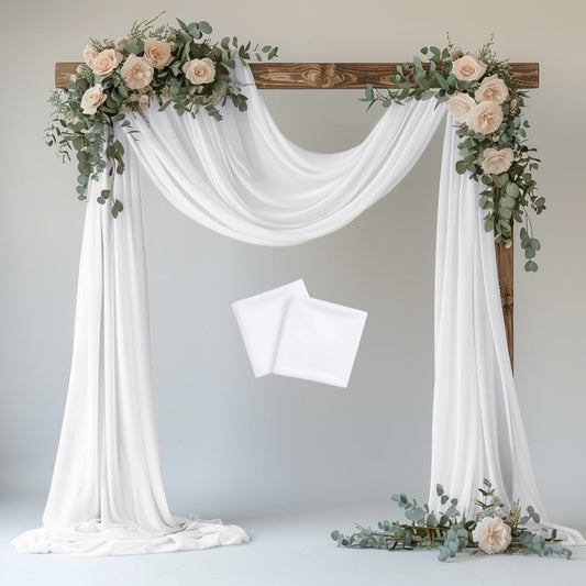 Wedding Arch Draping Fabric 2 Panels 28.7" x 20FT White Sheer Chiffon Backdrop Drapes for Wedding