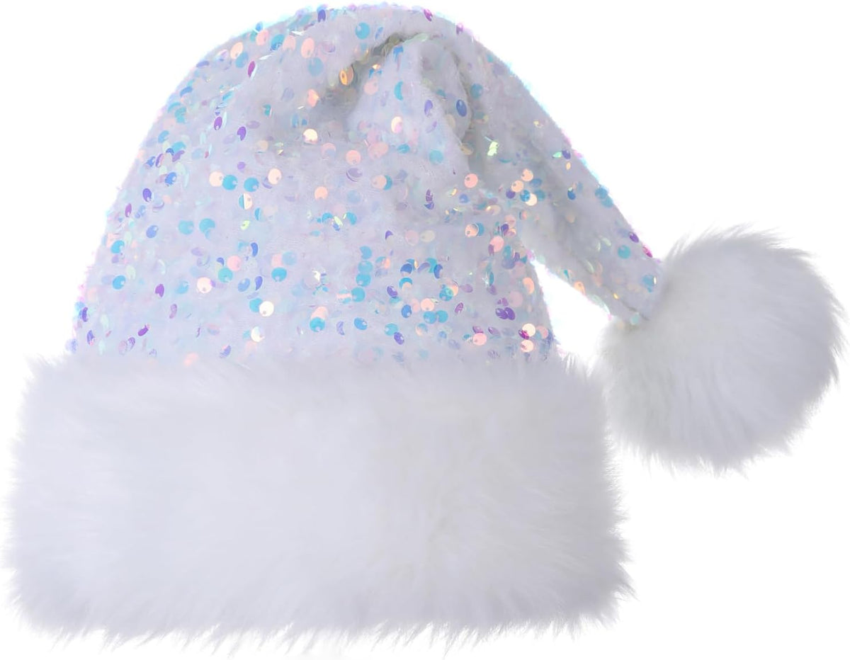 Personalized Sequin Santa Hat for Adults, Red Glitter Christmas Party Hat, Xmas Halloween New Year