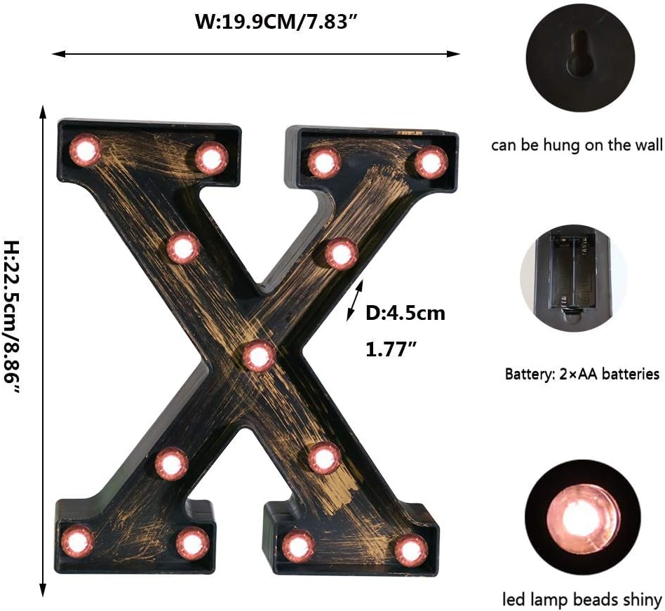 OYCBUZO Golden Black Led Marquee Letter - Industrial, Vintage Style Light Up Alphabet Letter Sign