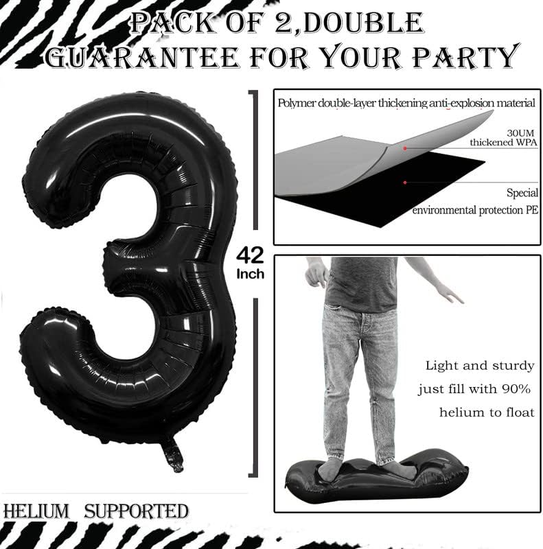 GOER Black Foil Balloons Number 3,Huge Number Balloons for 3rd Birthday Party Supplies Anniversary