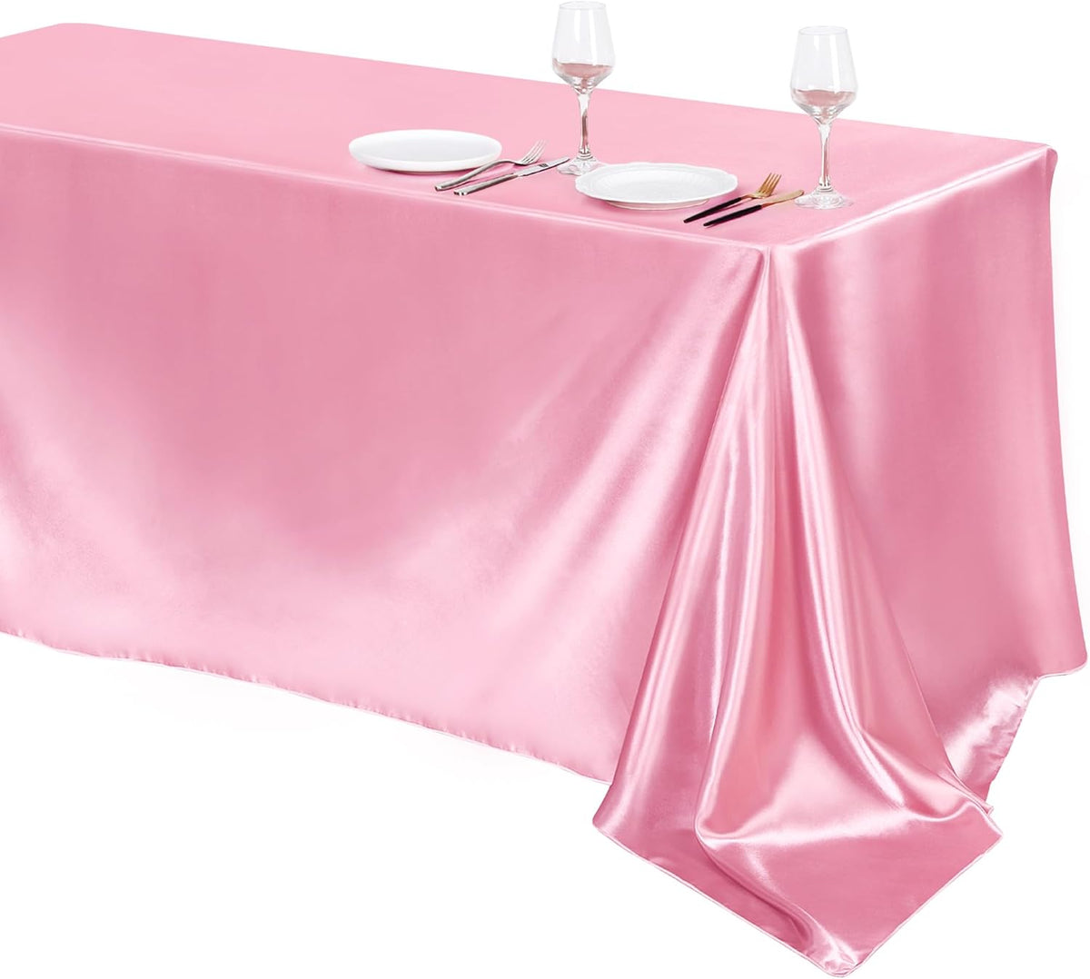 TURSTIN 1 Pack Pink Satin Tablecloth 102 x 58 Inch Overlay Satin Table Cover Rectangle Bright Silk