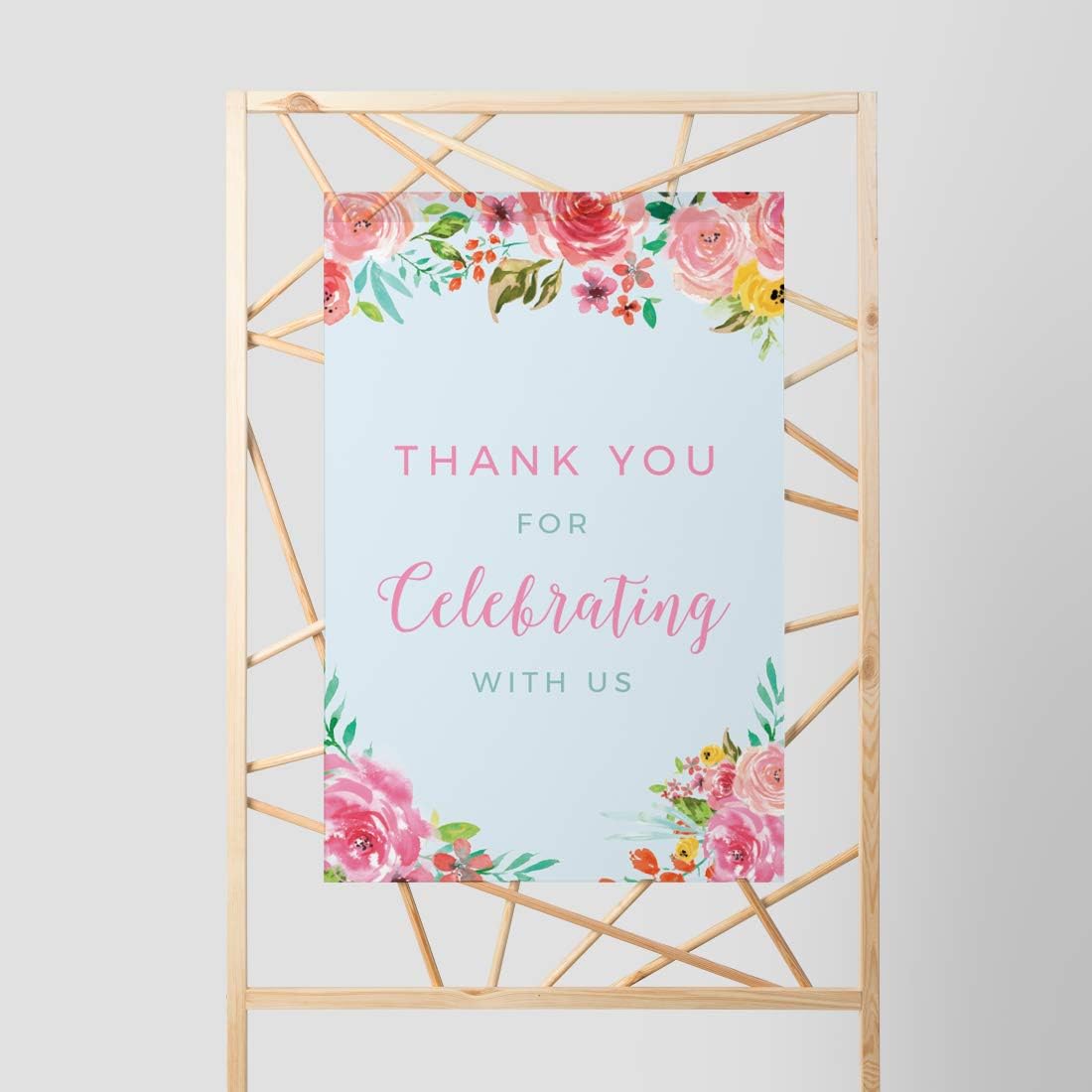 Andaz Press Extra Large Wedding Easel Board Party Sign, 12x18-inch, Tea Party Pink Roses on Baby