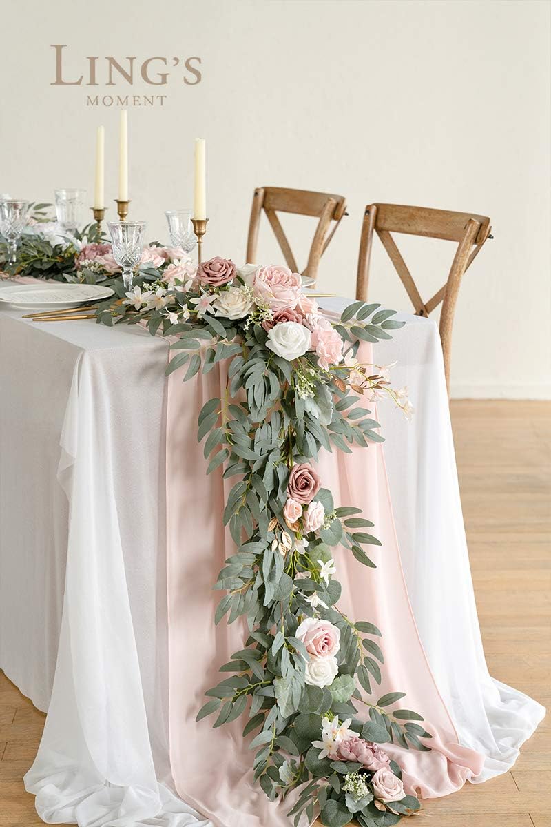 Ling's Moment Flower Garland - 6FT Eucalyptus & Rose - Pink Sweetheart Table Decor for Wedding