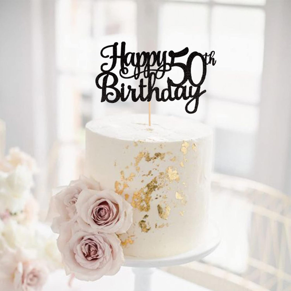 1 PCS Happy 50th Birthday Cake Topper Glitter Cheers to 50 Years Birthday Cake Pick 50 Fabulous