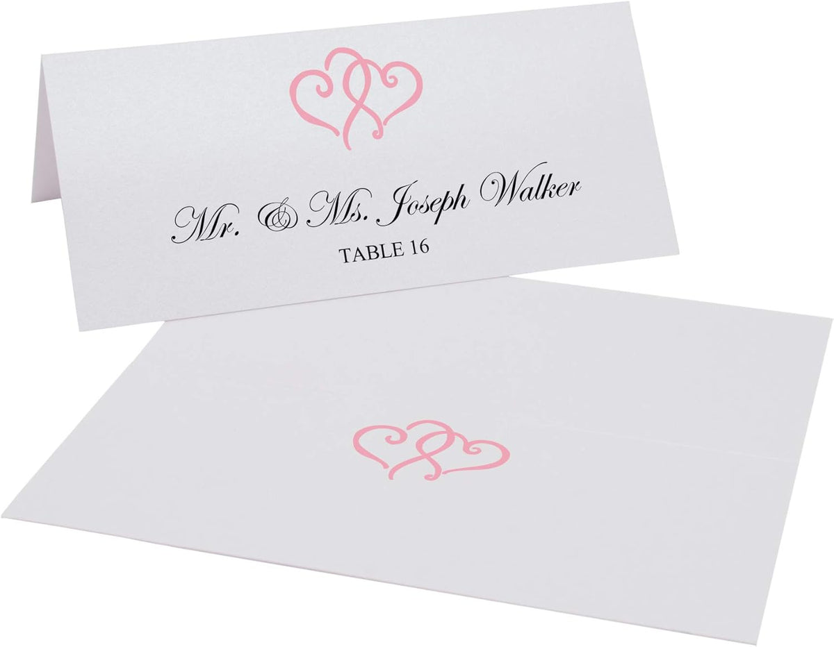 Linked Hearts Printable Place Cards, Pink (Choose Color), Set of 60 (10 Sheets), Laser & Inkjet