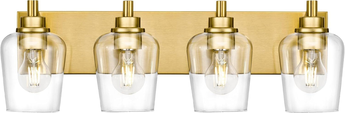 Bathroom Light Fixtures, 4-Light Modern Vanity Light with Clear Glass Wine Glass-Shaped Shade