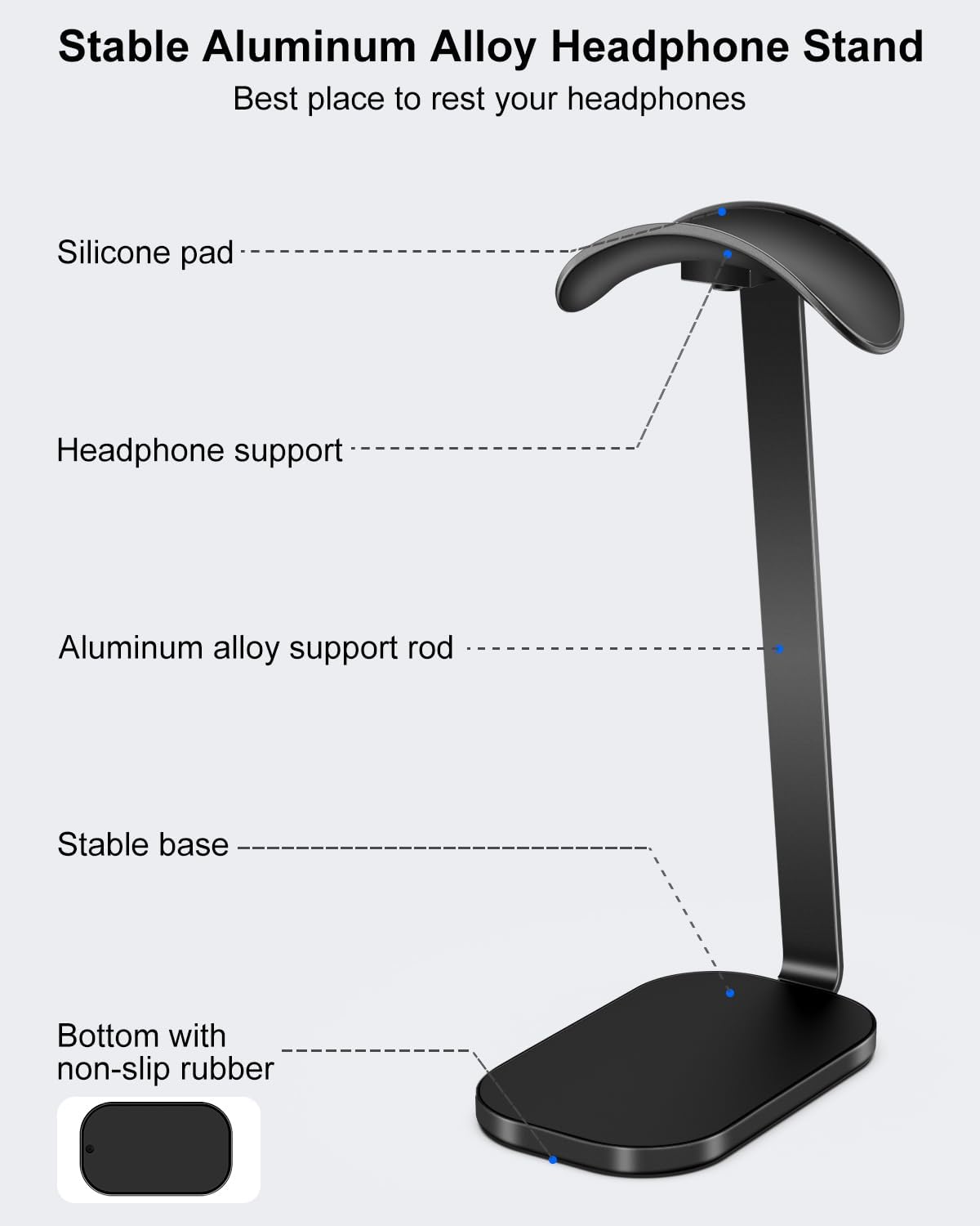 VICHYIE Headphone Stand for AirPods Max, Headset Holder with Aluminum Supporting Rod, Heavy Base