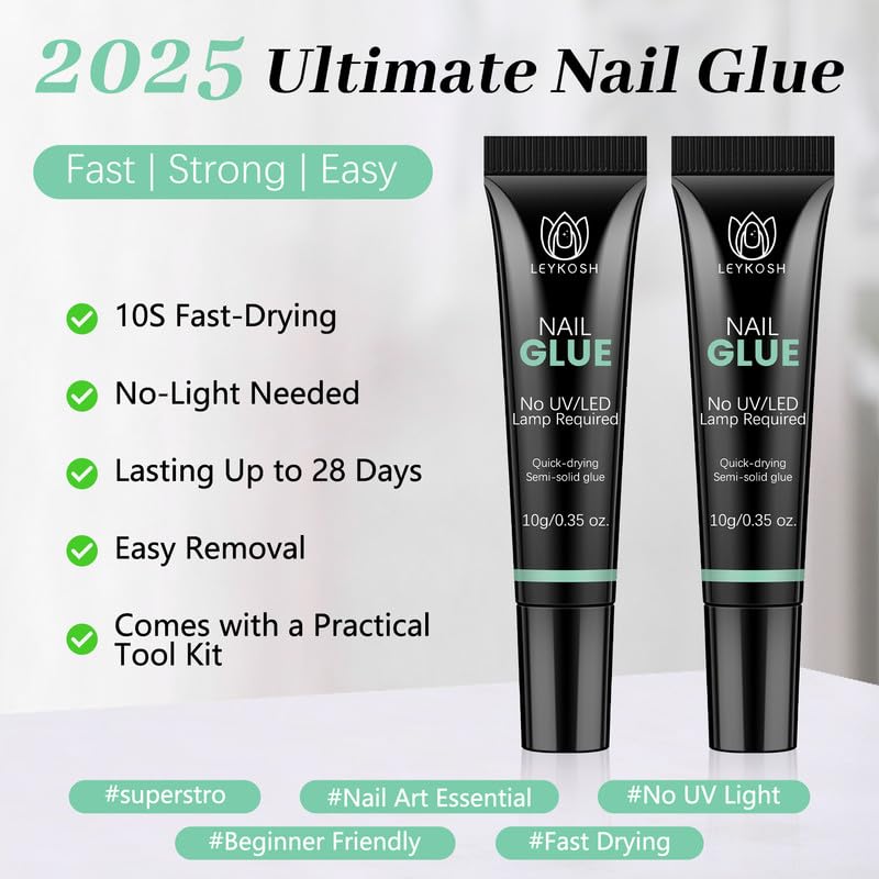 Nail Glue for Press Ons, 10s Fast-Drying No U V Light Needed - Upgrade Super Strong Semi Solid Nail