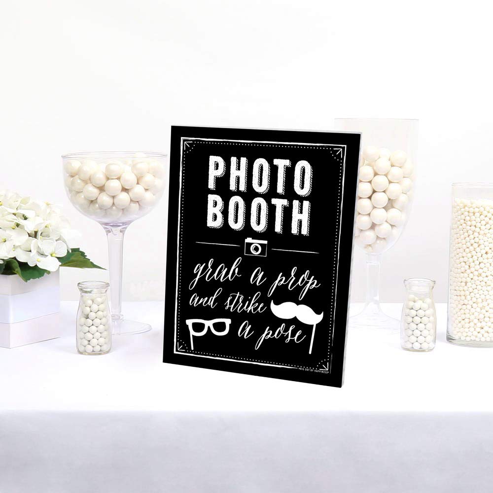 Big Dot of Happiness Photo Booth Sign with Stand – Festive & Durable Plastic Display – Indoor &