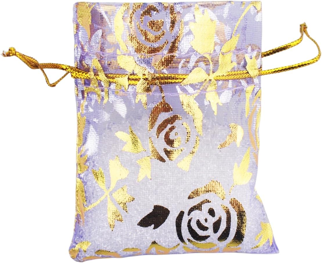 QIANHAILIZZ 100 Pack 2.8 x 3.5 Inch Flower Heart Organza Jewelry Gift Pouch Candy Pouch Drawstring