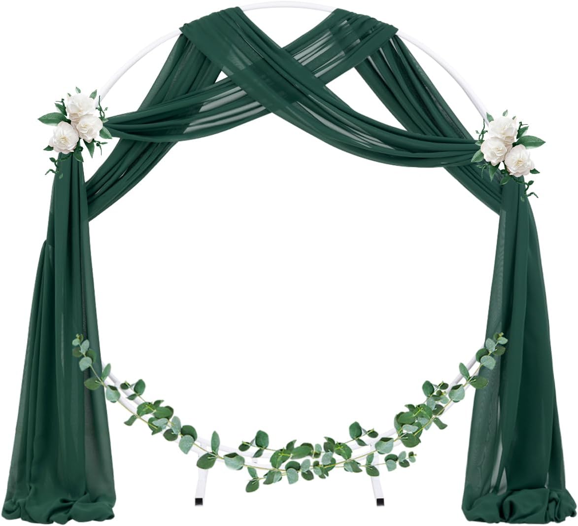 Socomi Wedding Arch Draping Fabric 2 Panels 29" x 19Ft Emerald Green Sheer Chiffon Curtain Drapes 6