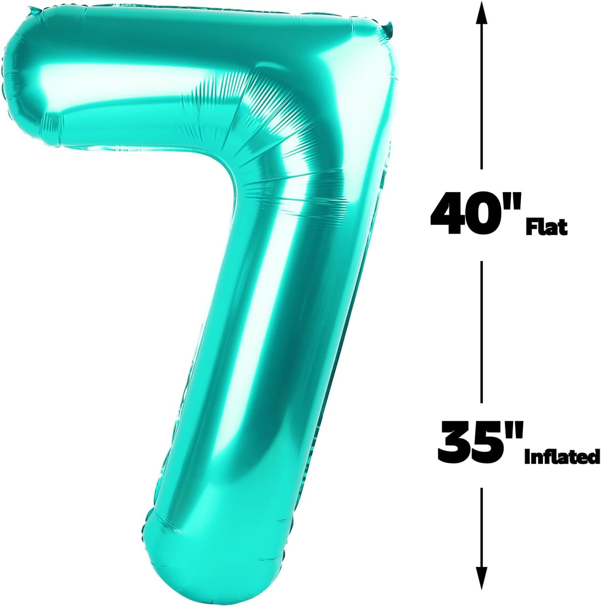 Digital Number 7 Teal Blue Birthday Balloon 40 Inch, Foil Balloons for 7 17 27 70 77 Party