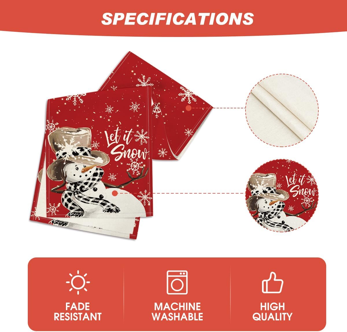 Artoid Mode Red Snowman Snowflake Let it Snow Winter Table Runner, Seasonal Christmas Kitchen