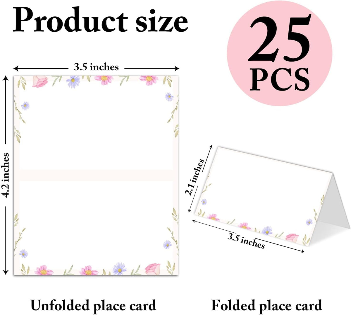 25 Pack Flower Place Cards, Editable Name Cards for Table Setting, Tent Cards Food Label for Dinner