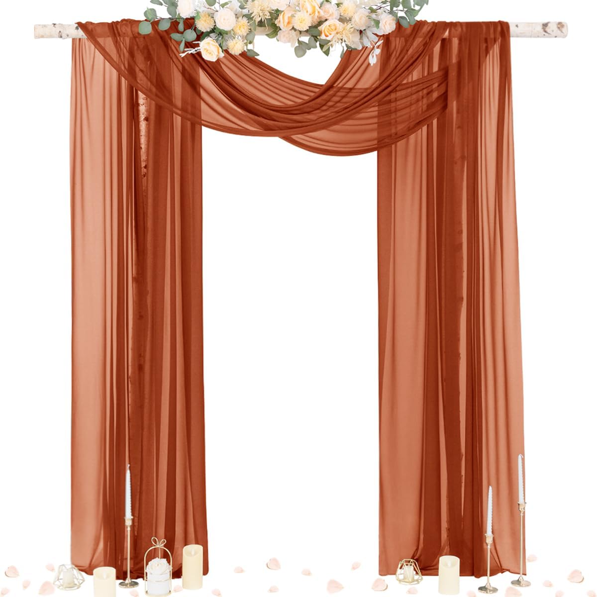 Socomi Terracotta Sheer Wedding Decor Fall Draping Fabric 29" x 20Ft 1 Panel Arch Outdoor Curtain