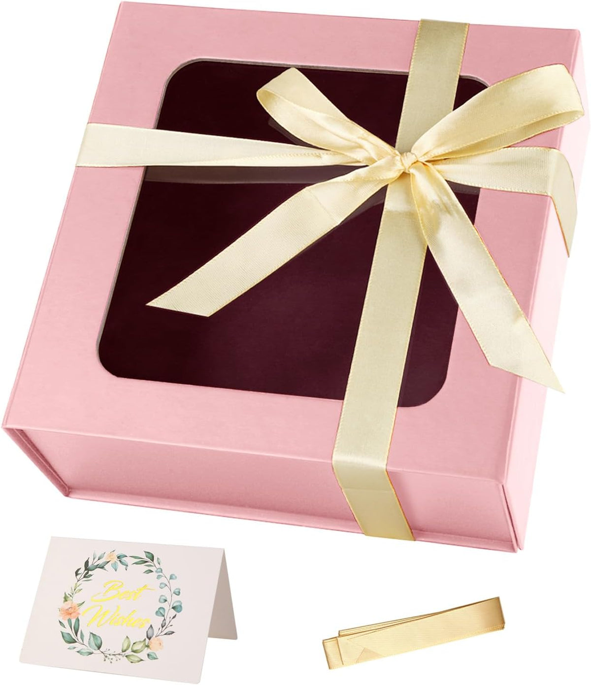 TIACABO Pink Gift Box with Window,7.5"x7.5"x3.1" Bridesmaid Boxe for Gifts Giving,Birthday Gift