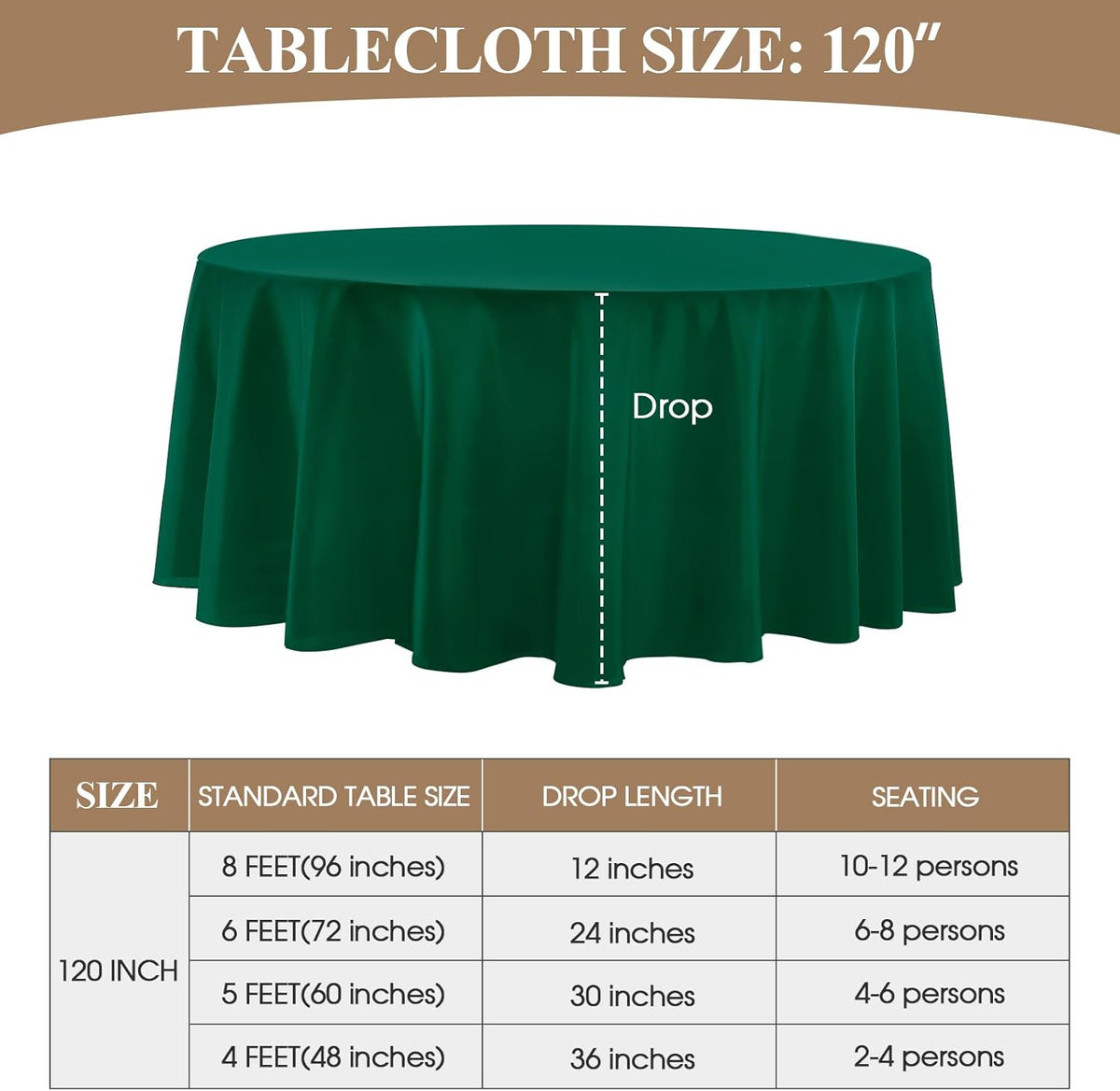 Round Tablecloth 120 Inch 6 Pack Dark Green Tablecloths Washable Decorative Linen Polyester Table