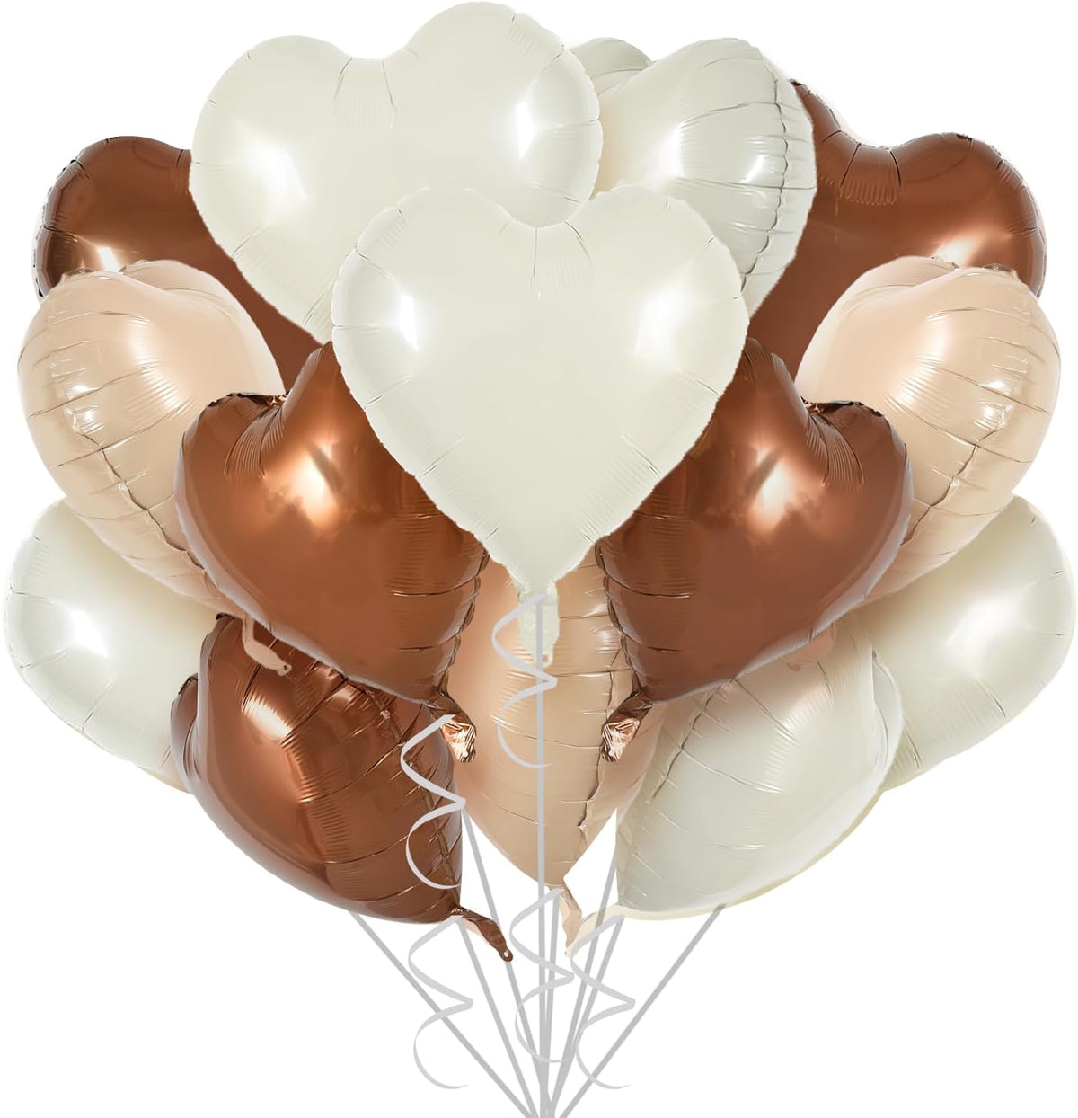 TONIFUL 30Pcs 18 Inch Cream White Heart Balloons Light Brown Coffee Foil Balloons Decoration for