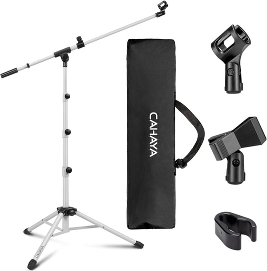 CAHAYA Microphone Stand Tripod Boom Arm Floor Mic Stand with Carrying Bag and 2 Mic Clips for