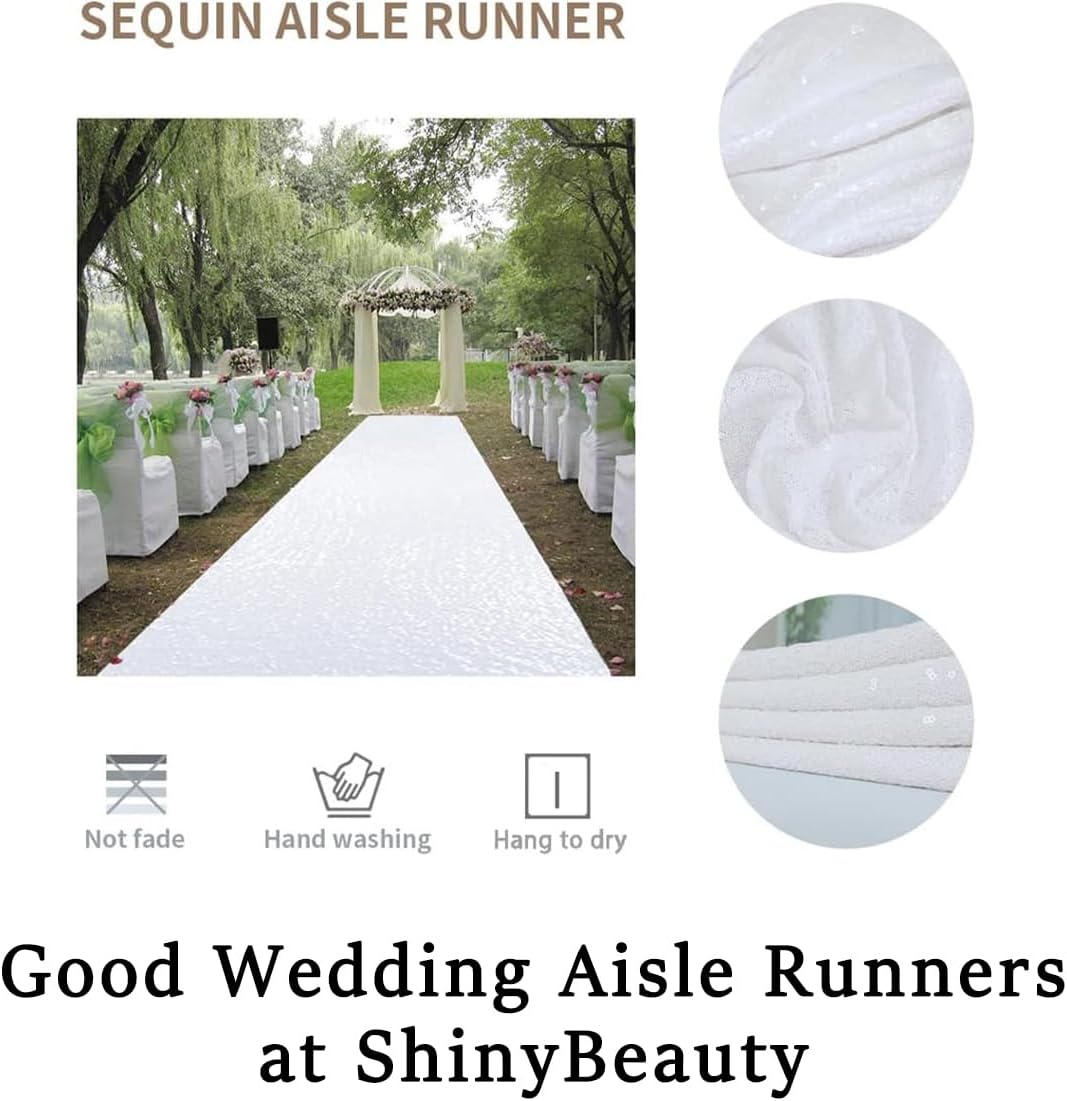 ShinyBeauty White Sequin Sparkle Wedding Aisle Runner 3FTx15FT Elegant Bridal Carpet for Indoor &