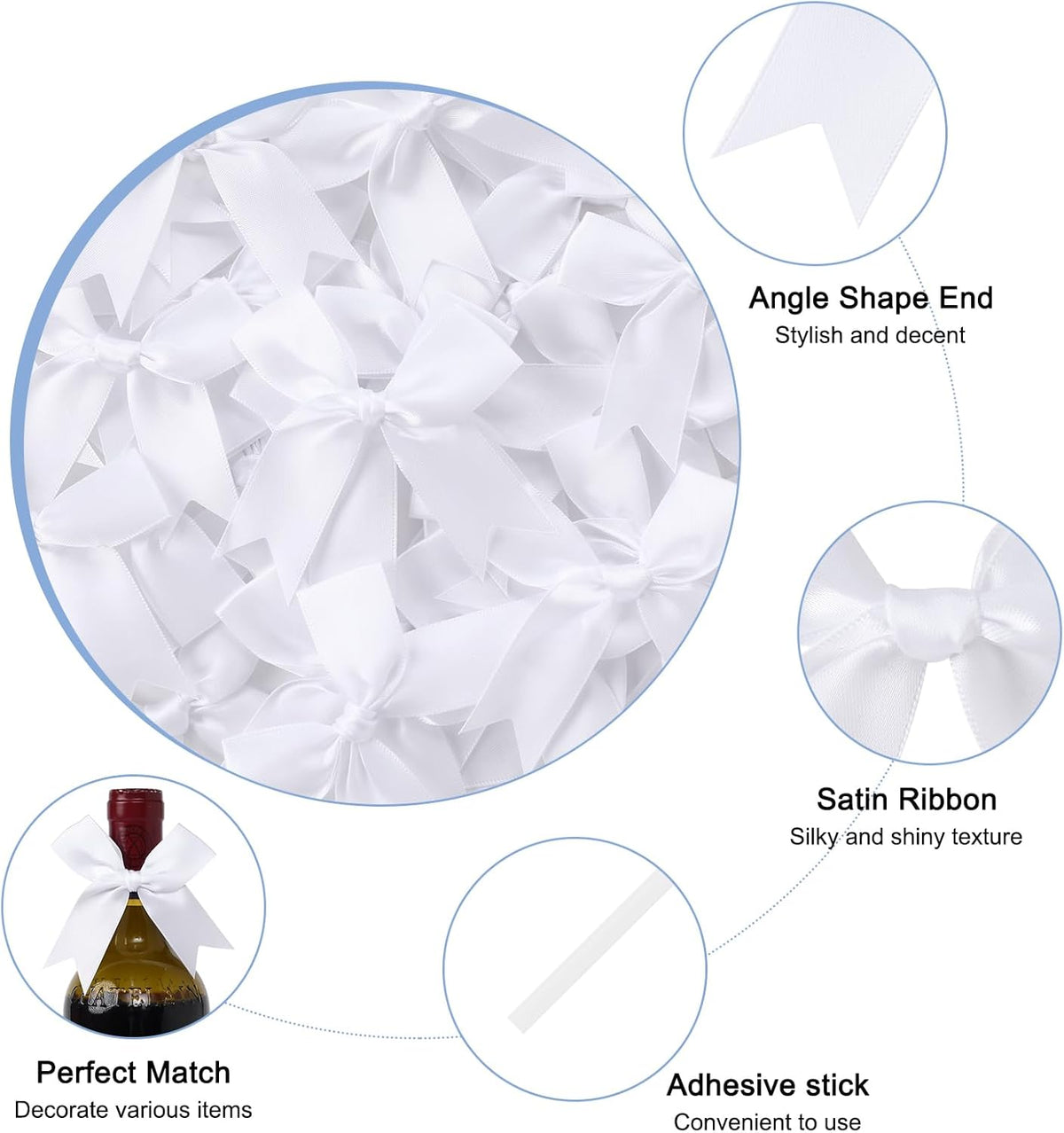 Feluwi White Gift Wrap Bows (50 Pcs) - 3.3 Inch Elegant Plastic-Free Bows for Christmas Gifts