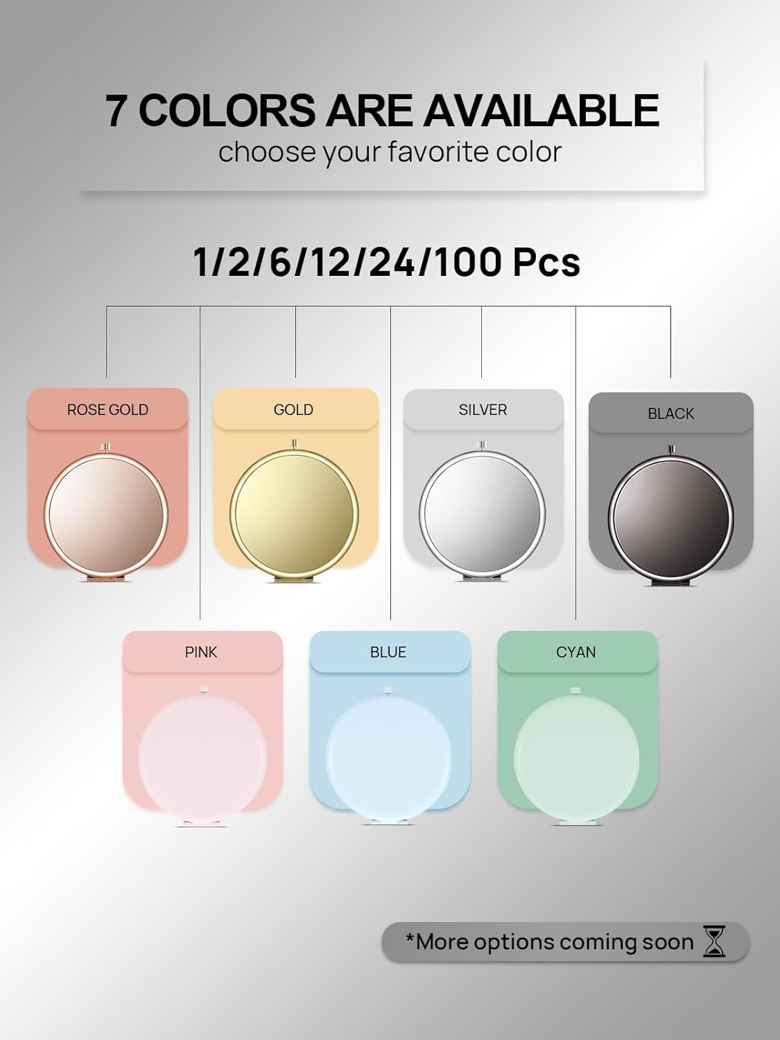Compact Mirror for Purse, Double-Sided 1X/2X Magnifying Metal Pocket Makeup Mirrors(Round, Onyx