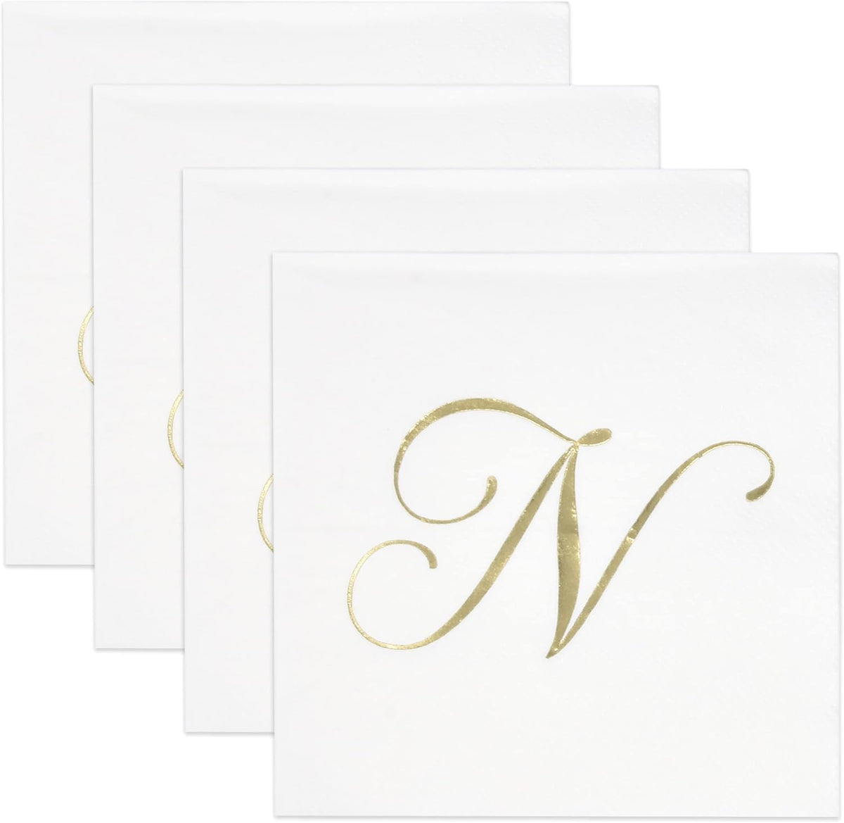 Gift Boutique 100 Gold Monogram Cocktail Napkins Letter N Disposable Paper Pack Elegant Metallic