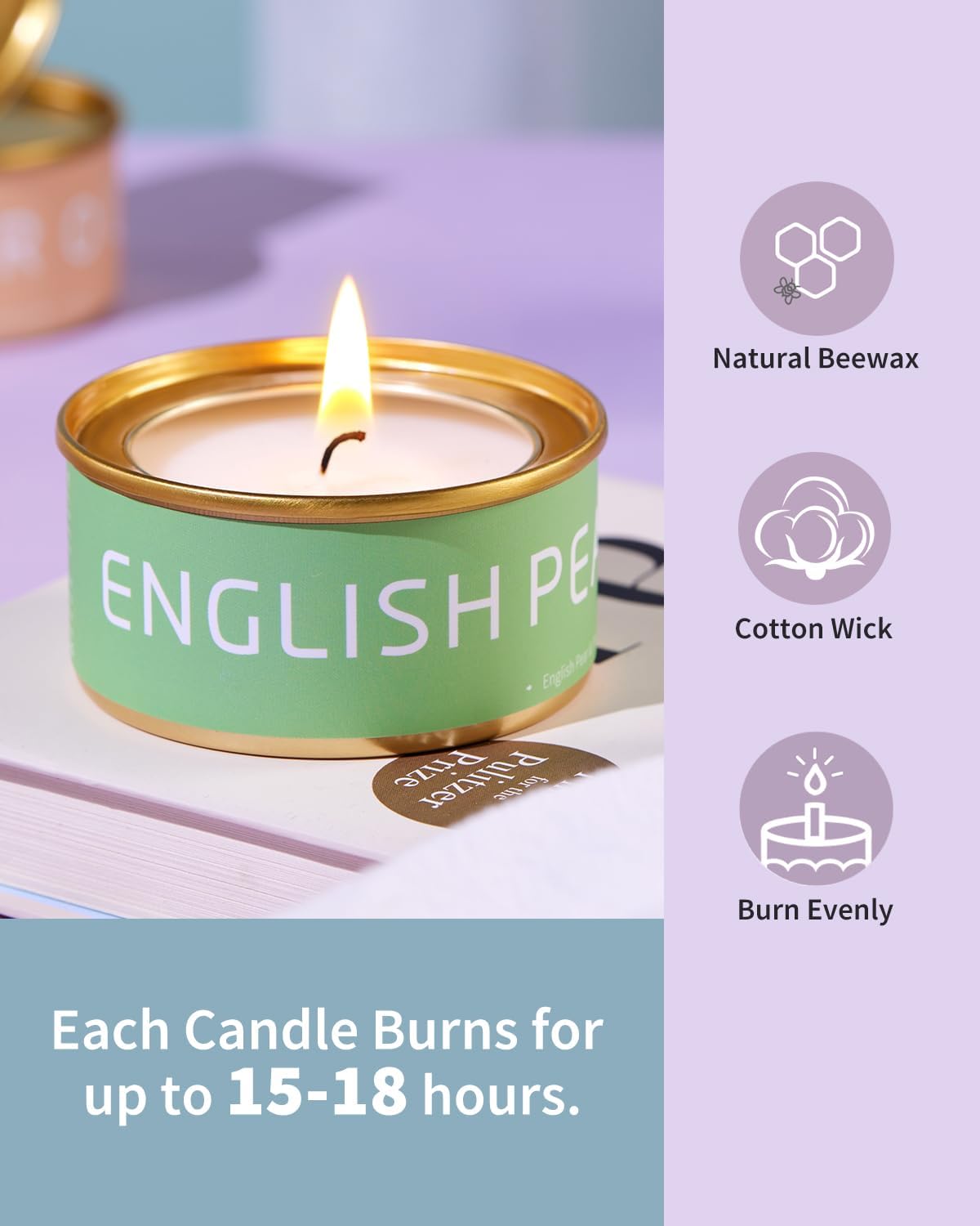 VTS Candles for Home Scented, 6 Pack Aromatherapy Candles (Lavender, Vanilla, English Pear &