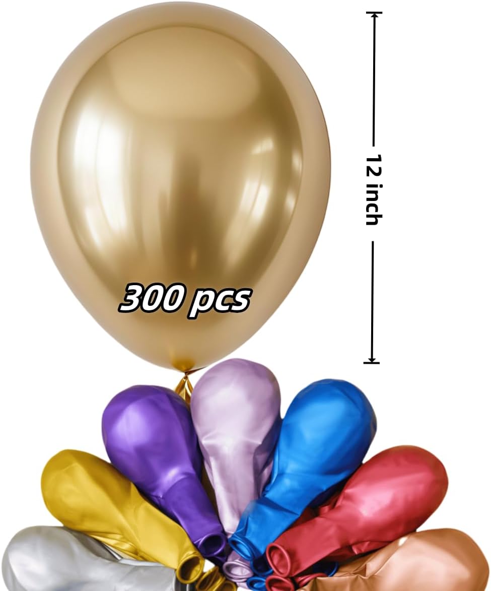 300 Pcs Metallic Chrome Balloons 12 Inch Colorful Party Balloon for Wedding Baby Shower Christmas