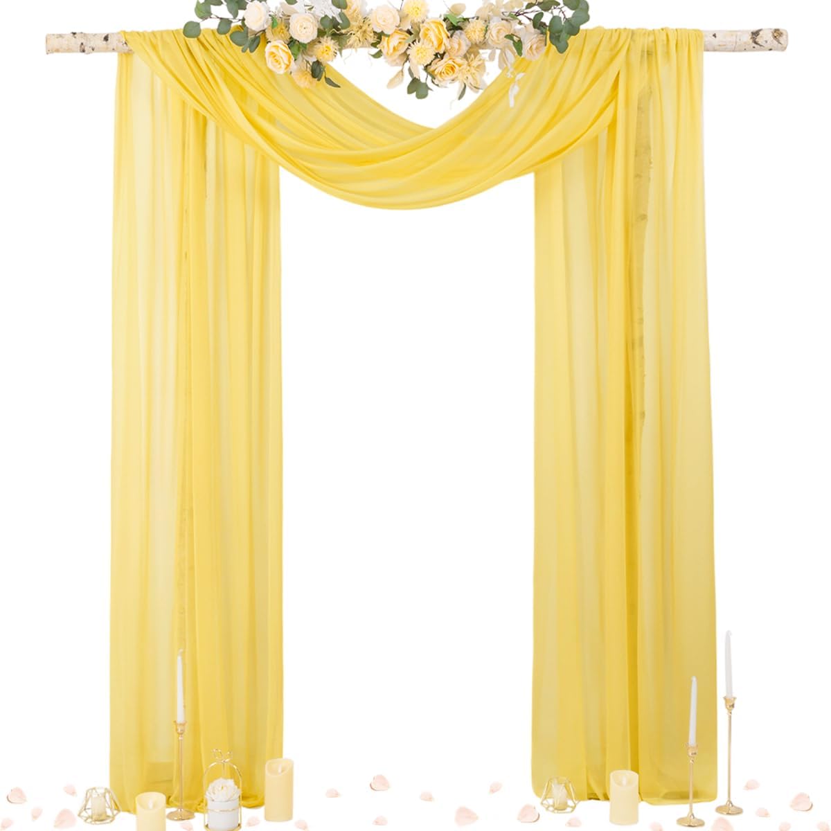 Socomi Yellow Sheer Wedding Arch Draping Fabric 29" x 20Ft 1 Panel Outdoor Curtain Drapes Extra
