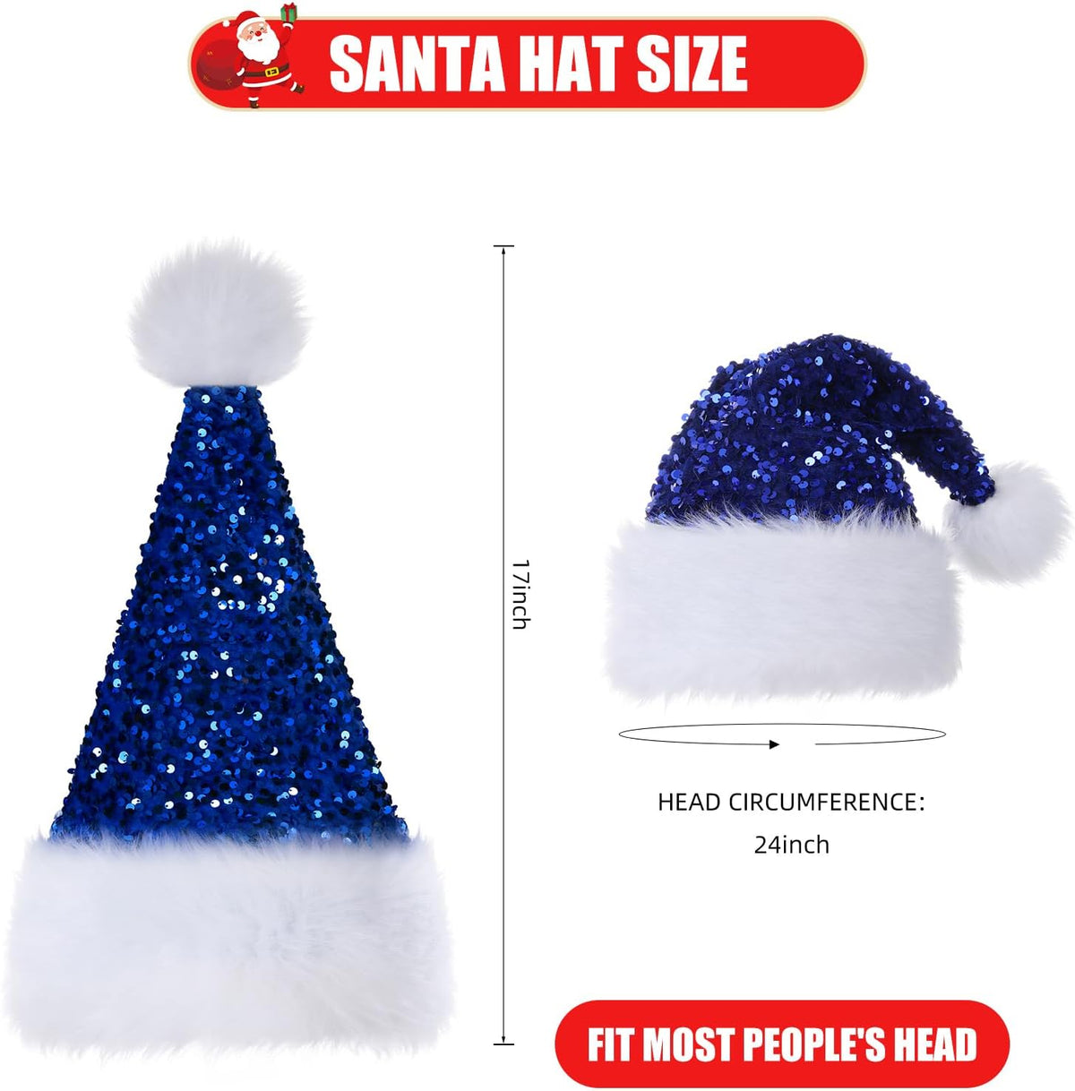 Personalized Sequin Santa Hat for Adults, Red Glitter Christmas Party Hat, Xmas Halloween New Year
