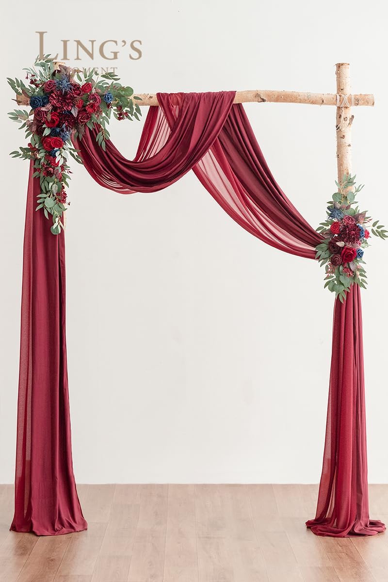 Ling's Moment Burgundy Artificial Wedding Arch Flowers Kit Pack of 4, 2pcs Hanging Flower