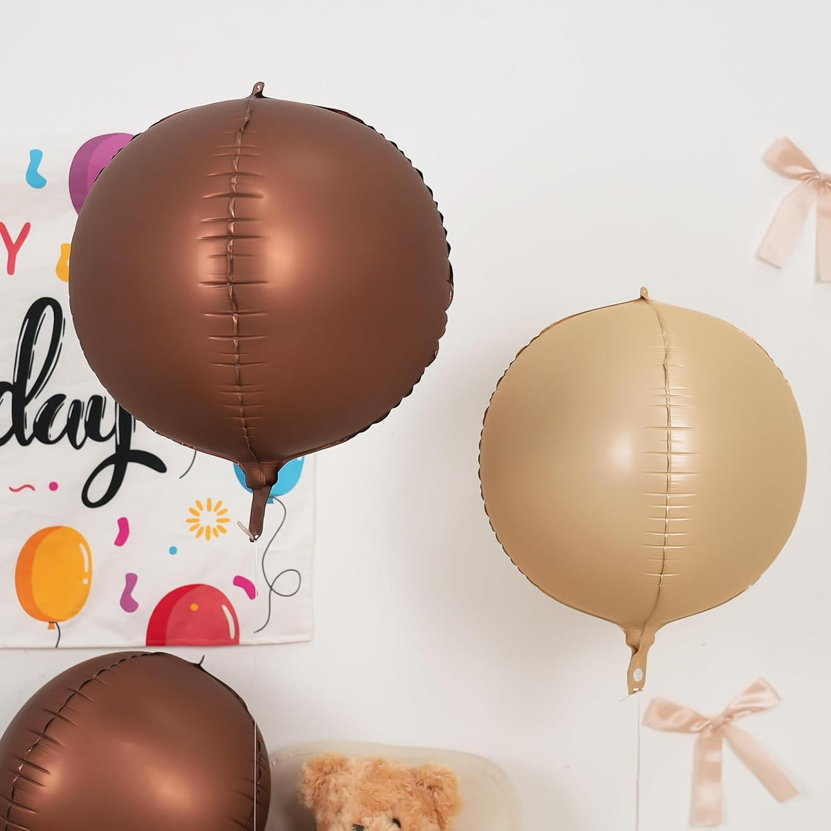 6Pcs Nude Cream Beige Round Foil Balloons, 22inch 4D Apricot Brown Tan Large Ball Balloons, for