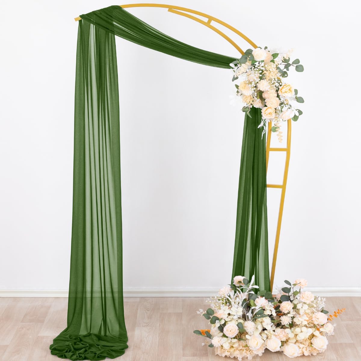 Socomi Olive Green Wedding Arch Draping Fabric 29" x 20Ft 1 Panel Sheer Outdoor Curtain Drapes