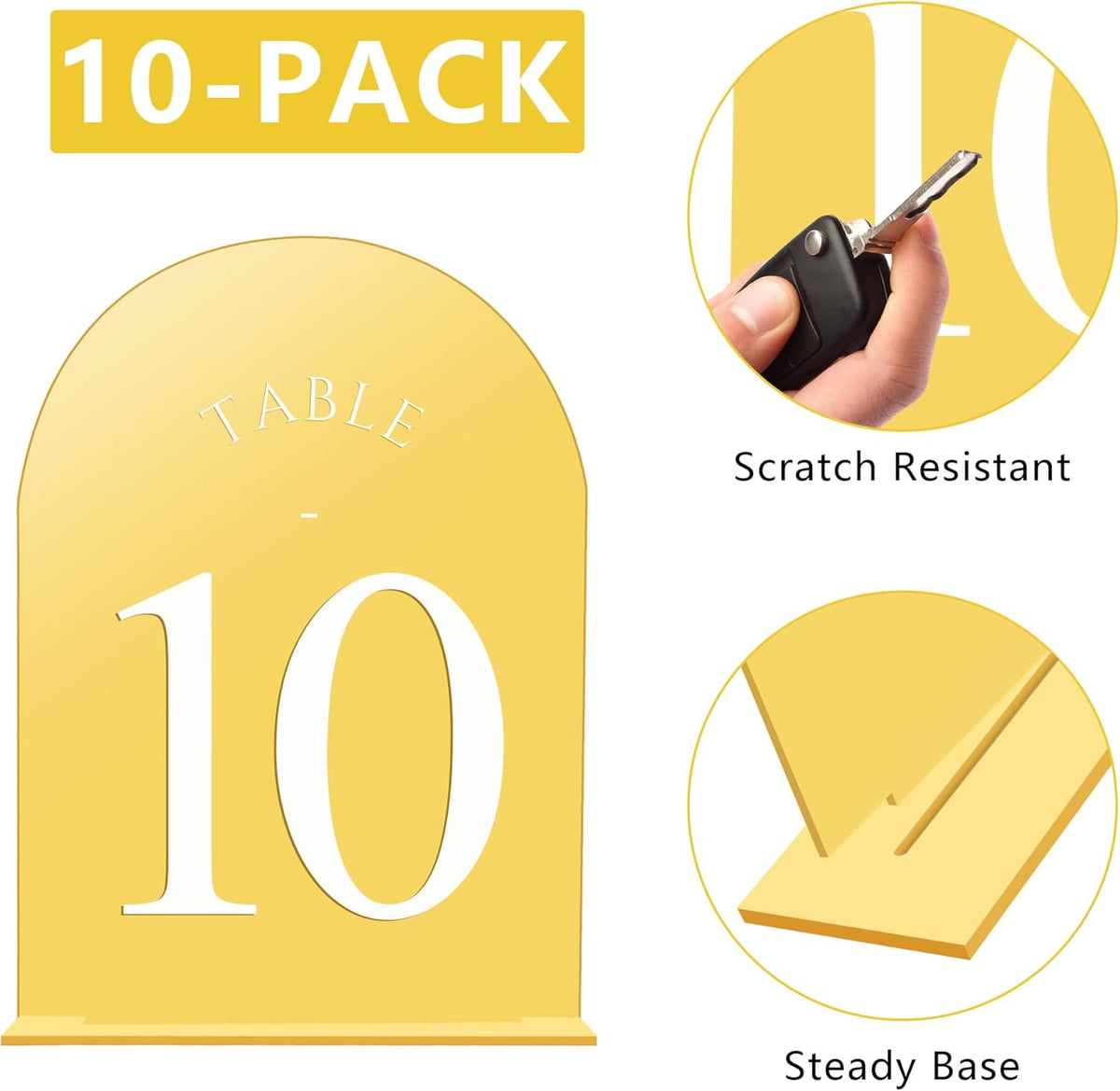 JOYIT Arch Wedding Table Numbers 1-10 with Stands – 5" X 7" Acrylic Mirrored Gold Table Number