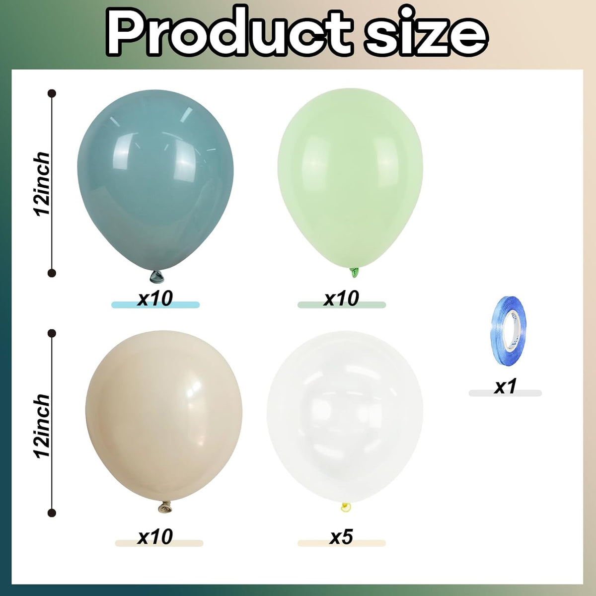 Under The Sea Balloons, 35PCS Dusty Slate Blue and Green Balloons, Baby Light Green Sand White