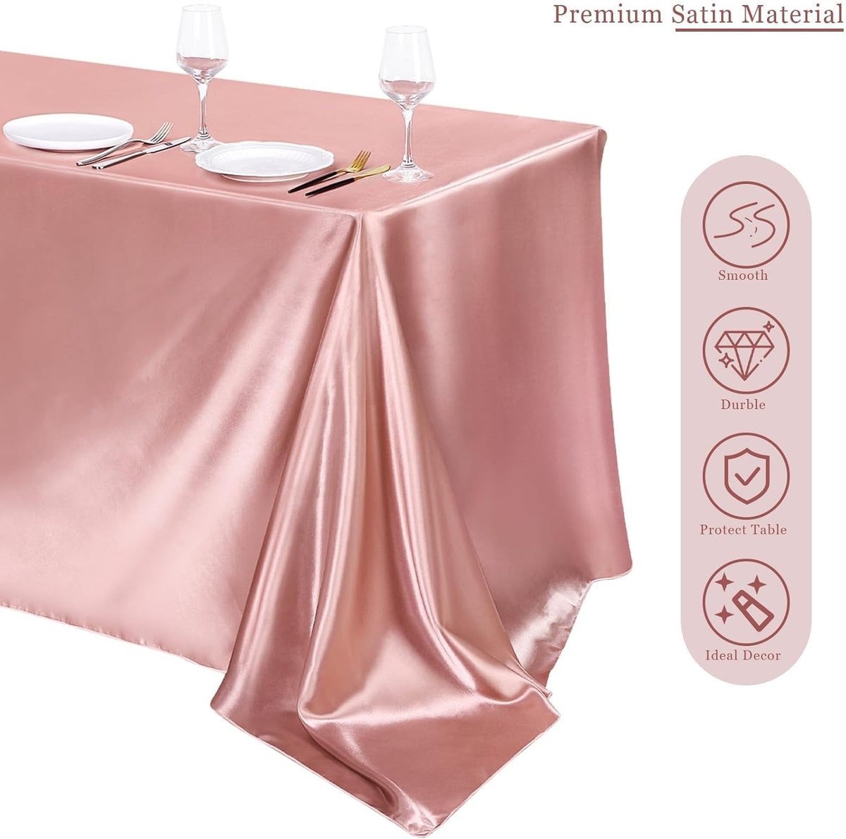 TURSTIN 1 Pack Rose Gold Satin Tablecloth 102 x 58 Inch Overlay Satin Table Cover Rectangle Bright
