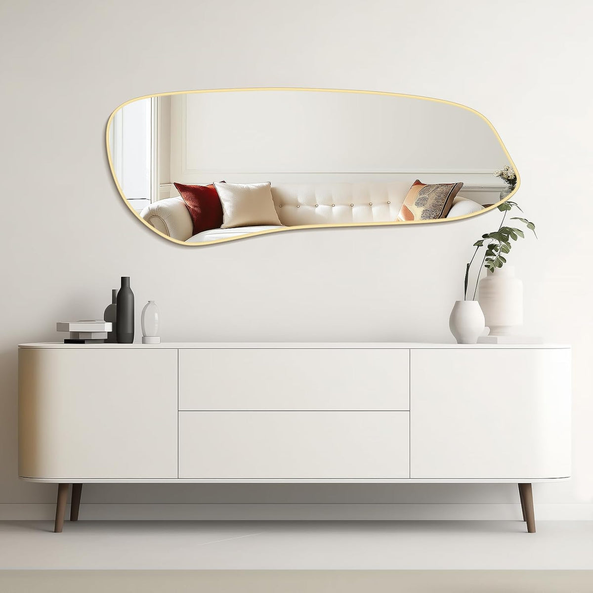 WallBeyond Irregular Wall Mirror, Asymmetrical Mirror Wall Mounted with Gold Framed for Living