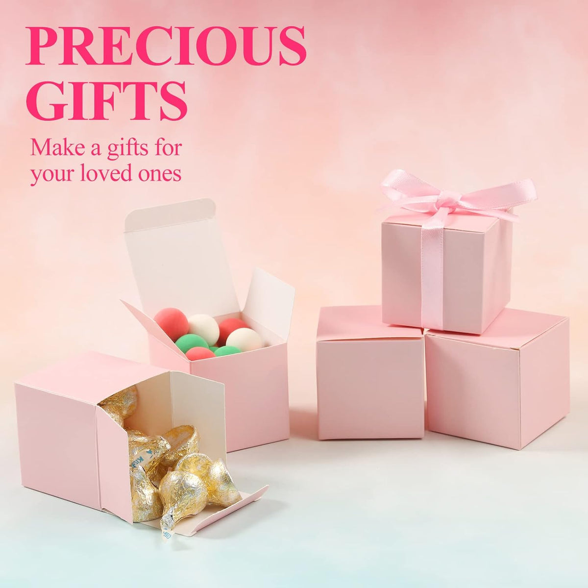 COTOPHER 100pcs Small Gift Boxes, Favor Boxes 2x2x2 inches Paper Gift Boxes with Ribbons Candy Box