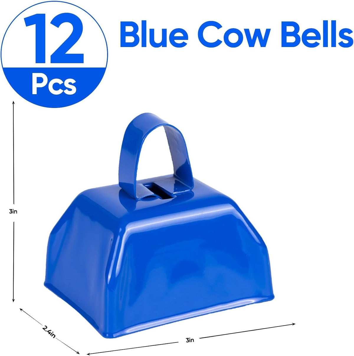 Cow Bells Noise Makers Blue Cheering Bell for Sporting Events: 12 Pcs Metal Cowbells with Handle