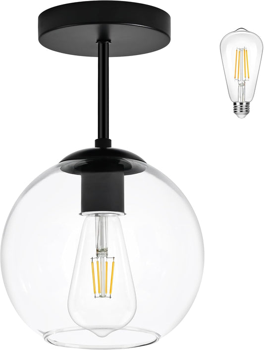 Black Semi Flush Mount Ceiling Light Fixture with Clear Glass Light Fixture Mid Century Light
