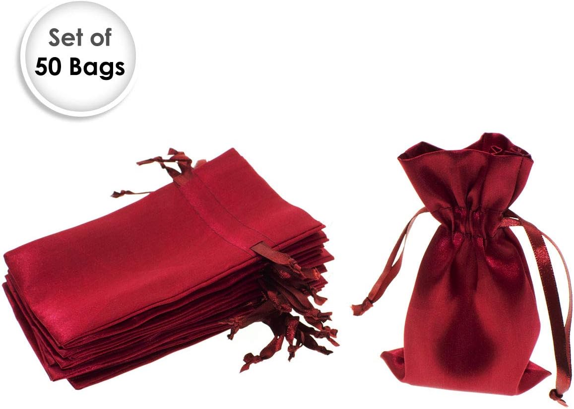 Linen and Bags 6" x 9" Wine Satin Bags, Jewelry Bags, Wedding Favor Drawstring Bags Baby Shower