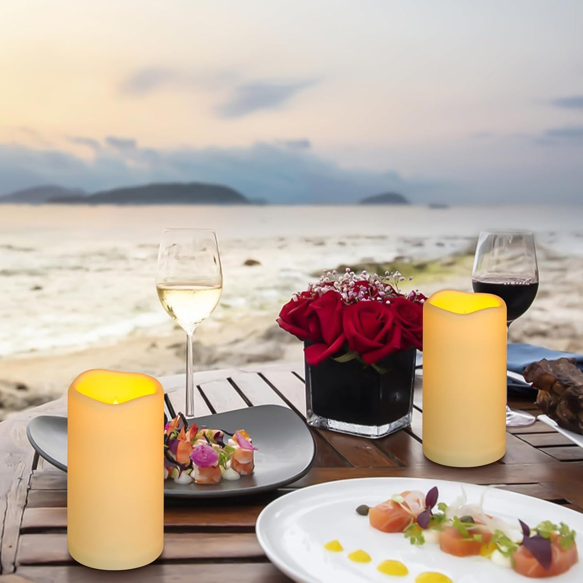 Enido Flameless Candles LED Candles Outdoor Waterproof Candles(D: 3" x H: 6") Battery Operated