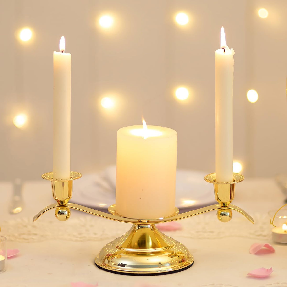 Unity Candle Holder for Wedding Ceremony Set - Romadedi 3 Arm Metal Gold Candle Stand for Pillar