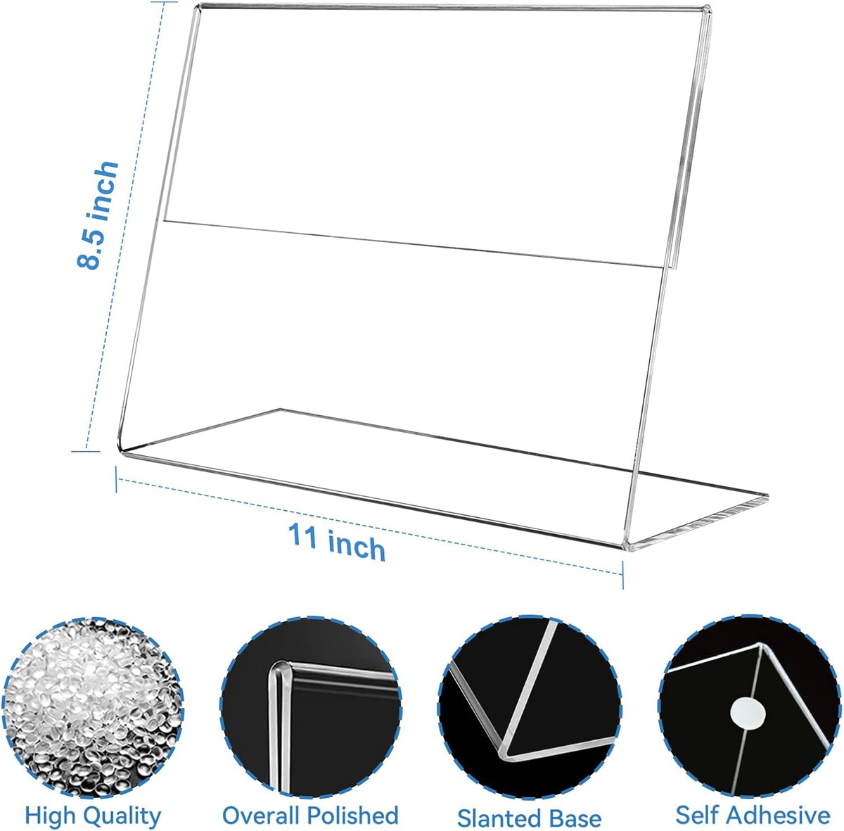 EHWINE 6 Pack 8.5 x 11 Acrylic Sign Holder Horizontal, Clear Plastic Signs Display Stand, Slanted