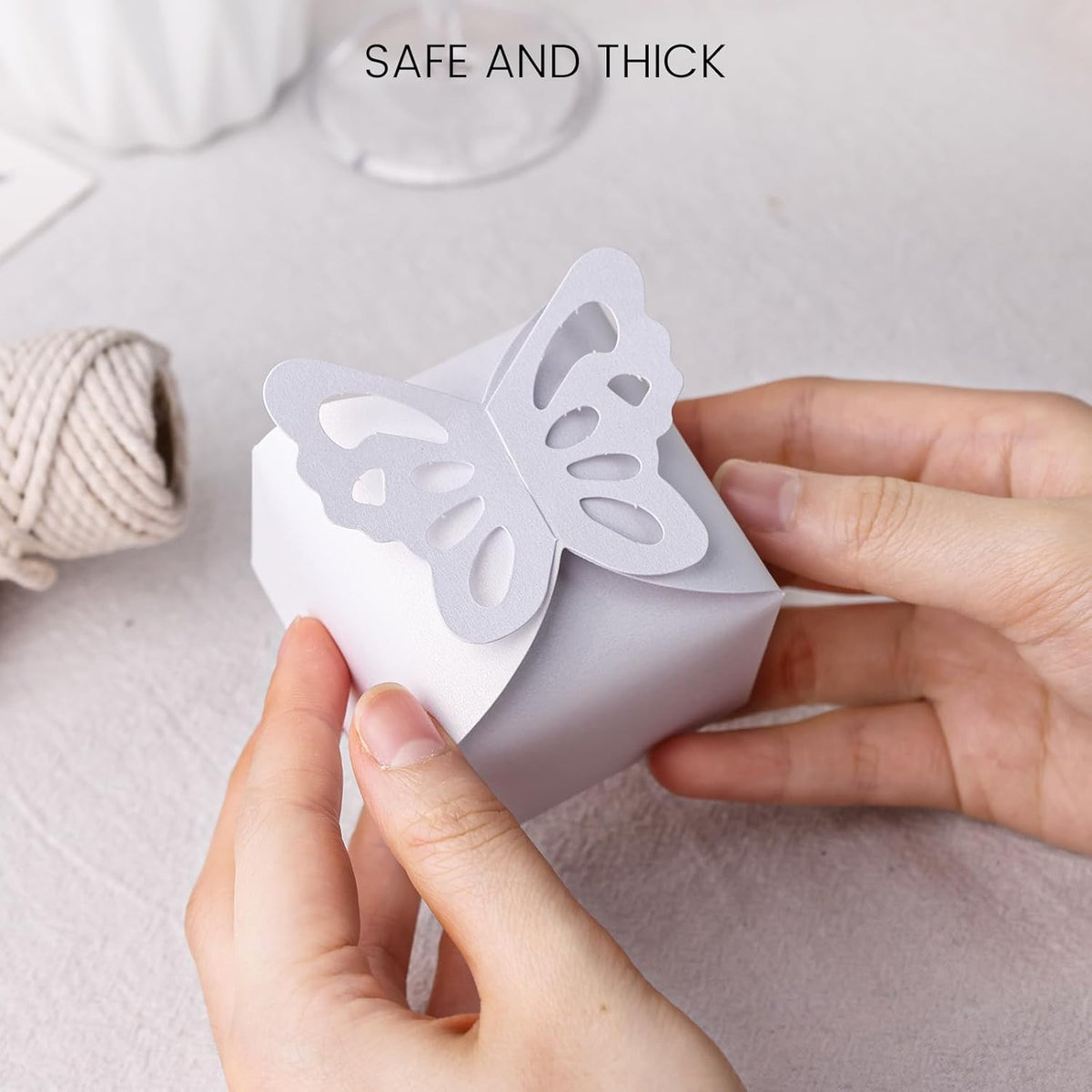 VGOODALL 50PCS Party Favor Boxes, 2.4" x 2.4" x 1.8" 3D Butterfly Candy Boxes White Baby Shower