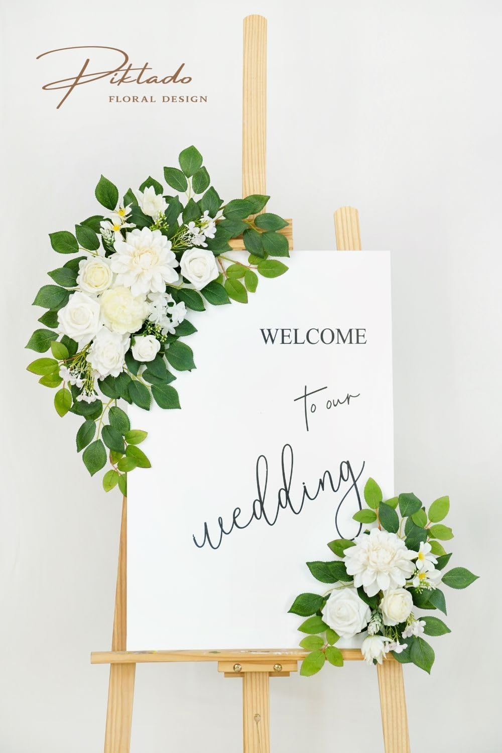 Wedding decor (pack of 2) Welcome Sign Flower Backdrop Garland For Ceremony Reception Wall Easel